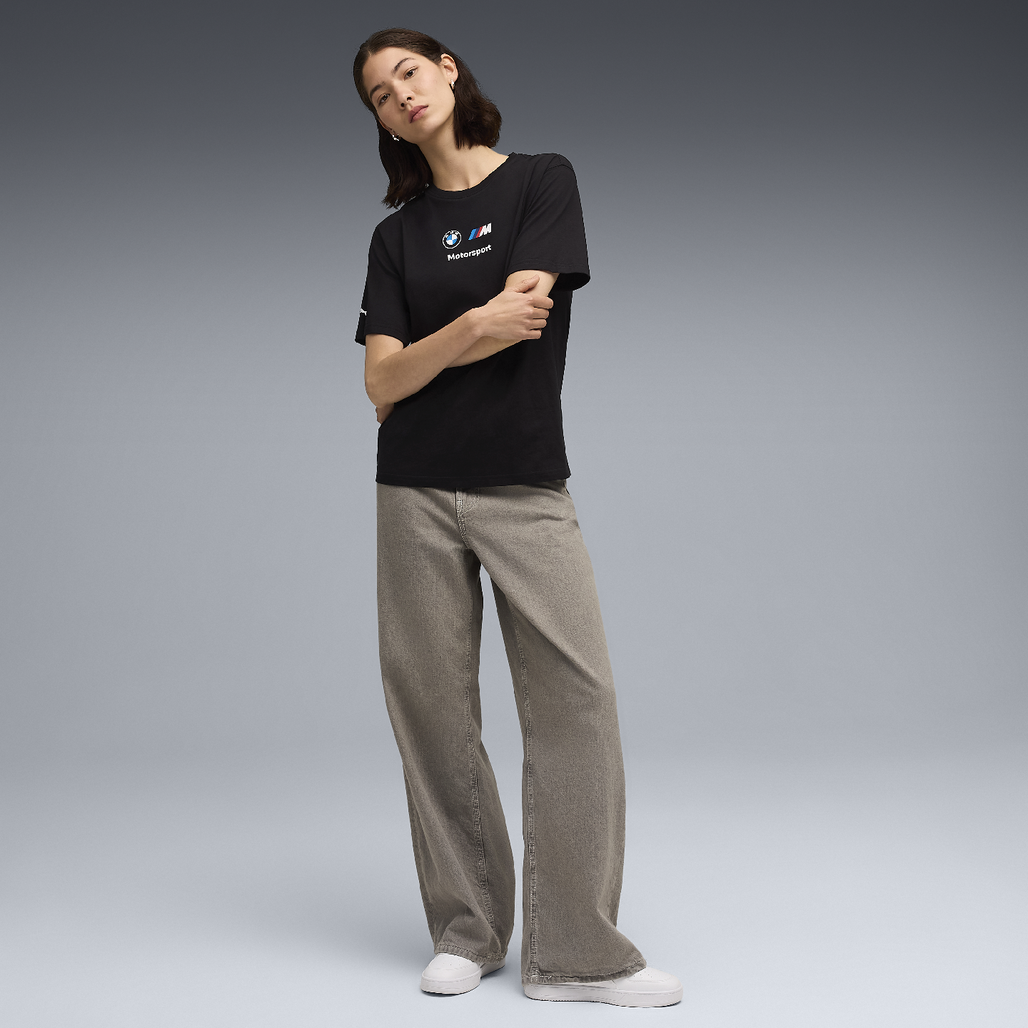 PUMA BMW M Motorsport Women's Essential Logo Tee II Black Relaxed Fit view 5