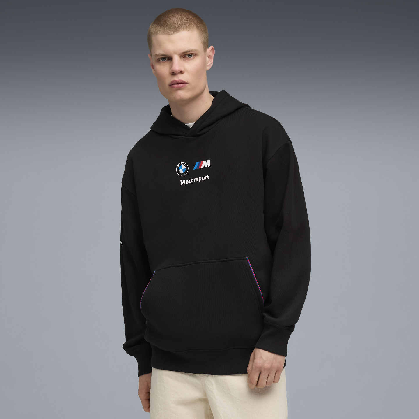 PUMA BMW M Motorsport Essential Hoodie Fleece Black Relaxed Fit view 3