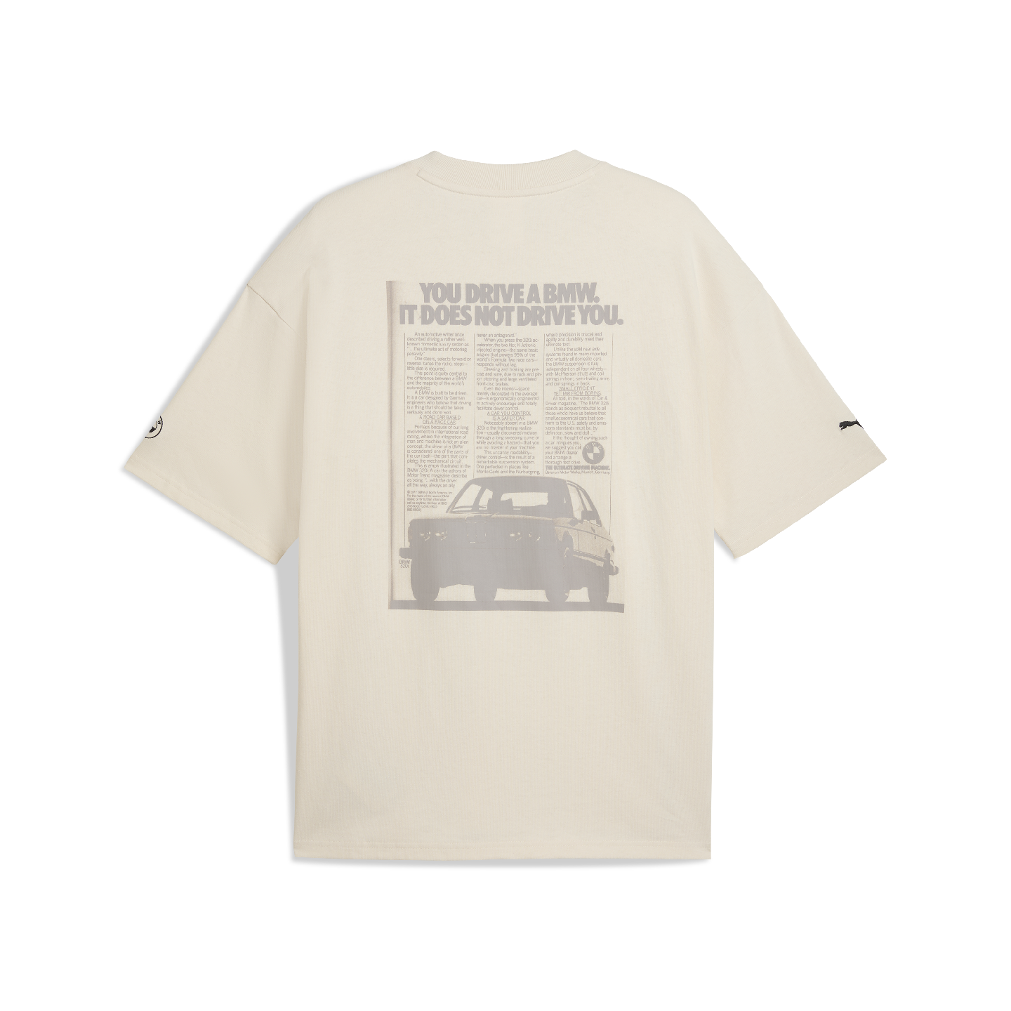 PUMA BMW 50 Years of 3 Series E21 Graphic Car Unisex T-Shirt Beige Relaxed Fit