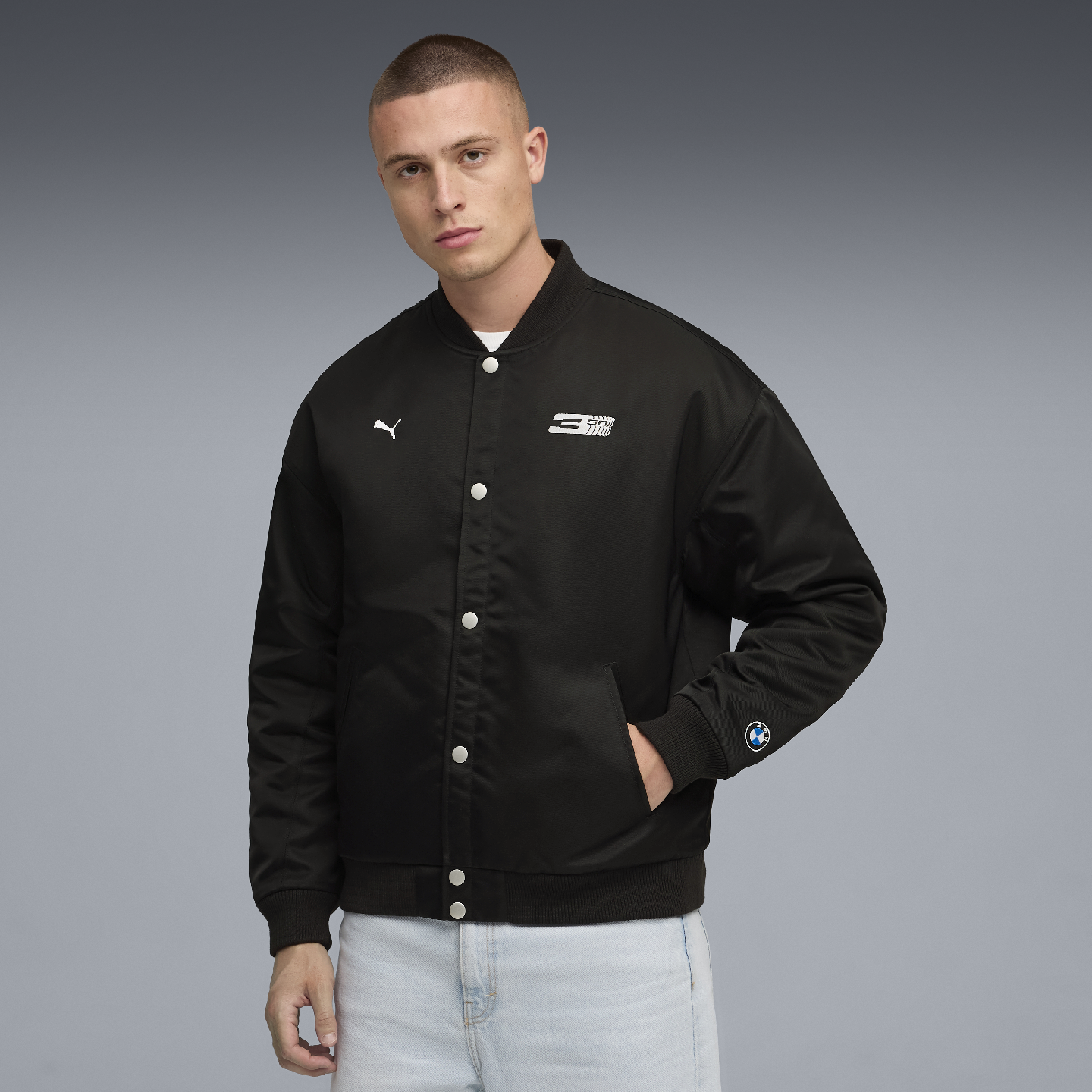 PUMA BMW 50 Years of 3 Series Freude Unisex Bomber Jacket Black Relaxed Fit  view 3
