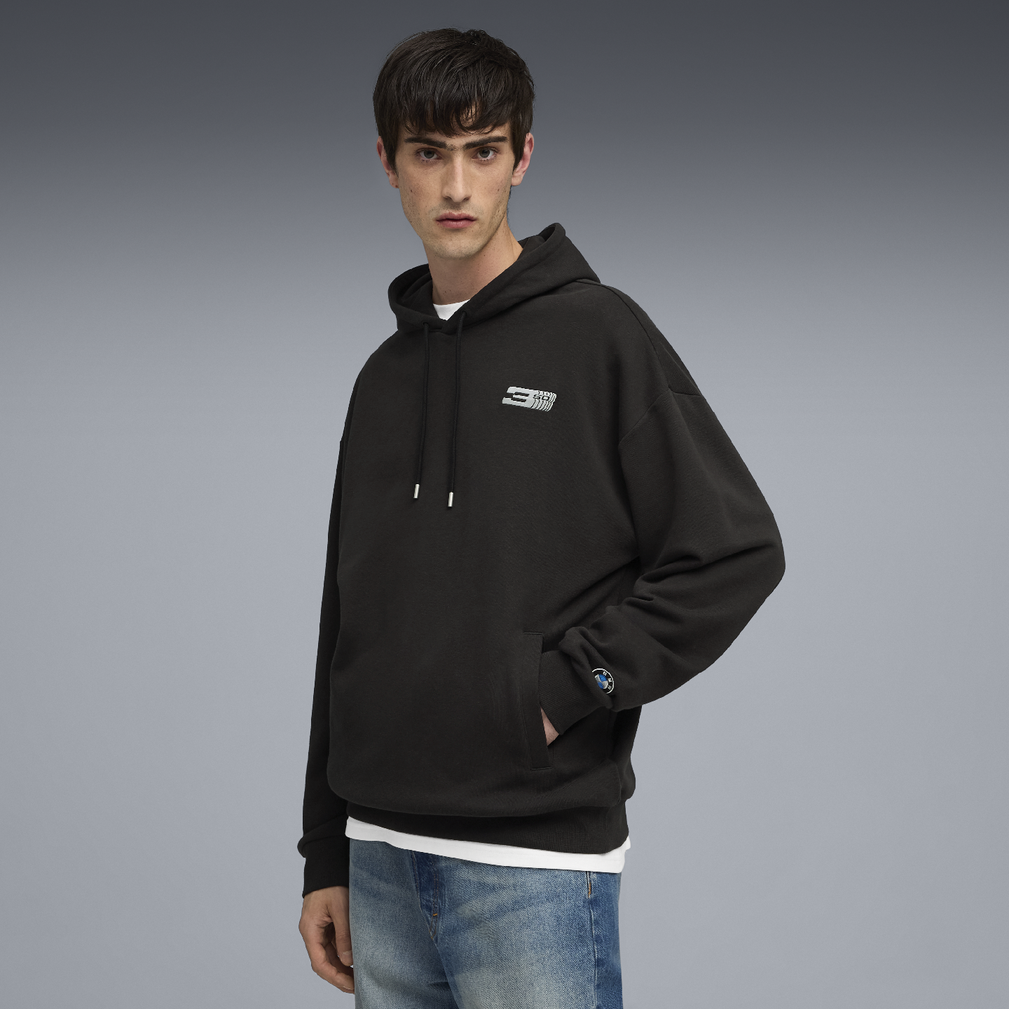 PUMA BMW 50 Years of 3 Series Unisex Slogan Hoodie Black Relaxed Fit view 3