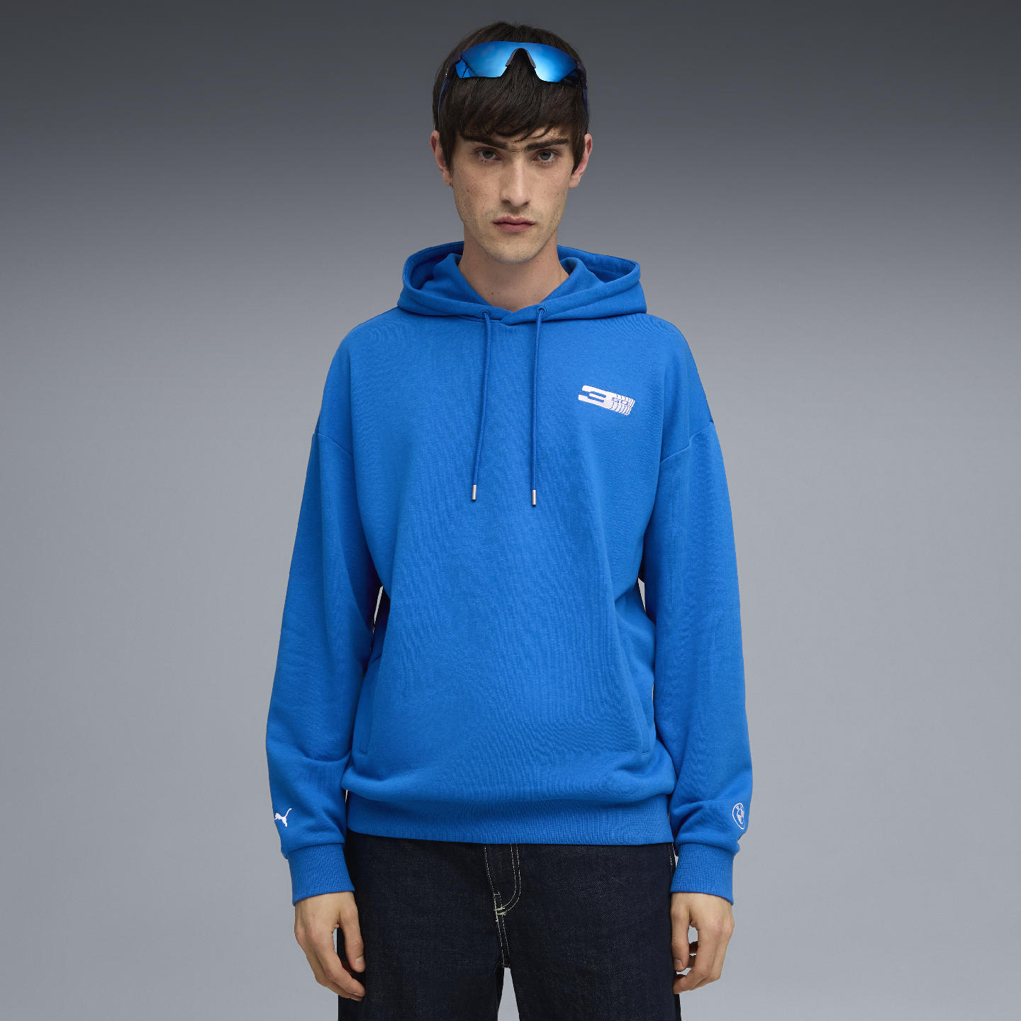 PUMA BMW 50 Years of 3 Series Unisex Slogan Hoodie Blue Relaxed Fit view 3