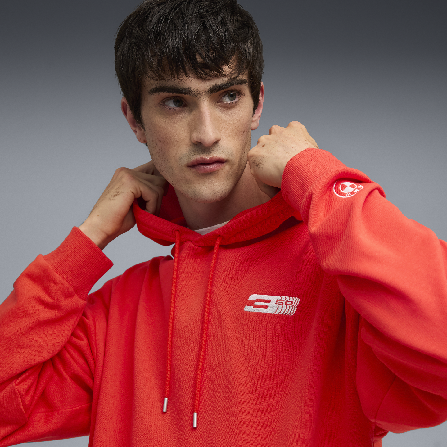 PUMA BMW 50 Years of 3 Series Unisex Slogan Hoodie Red Relaxed Fit view 4