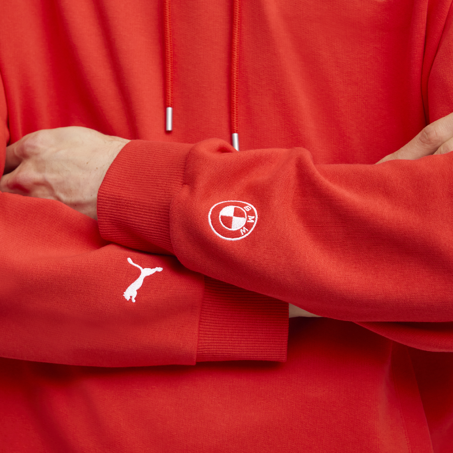 PUMA BMW 50 Years of 3 Series Unisex Slogan Hoodie Red Relaxed Fit view 3