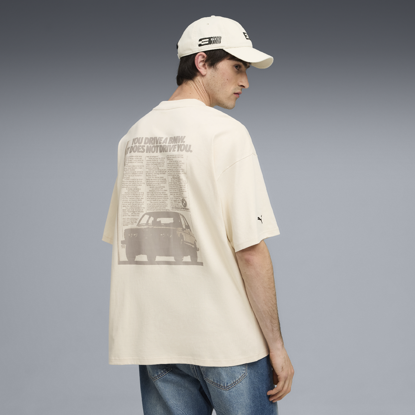 PUMA BMW 50 Years of 3 Series E21 Graphic Car Unisex T-Shirt Beige Relaxed Fit view 3