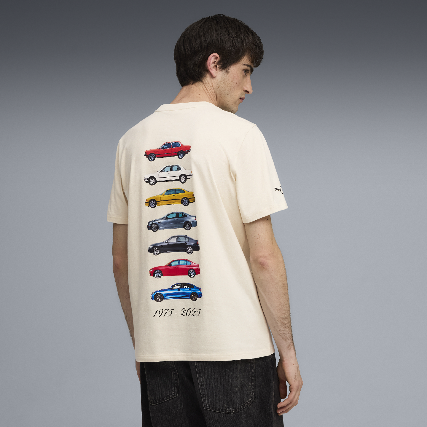 PUMA BMW 50 Years of 3 Series Graphic Car Unisex T-Shirt Beige Relaxed Fit view 3