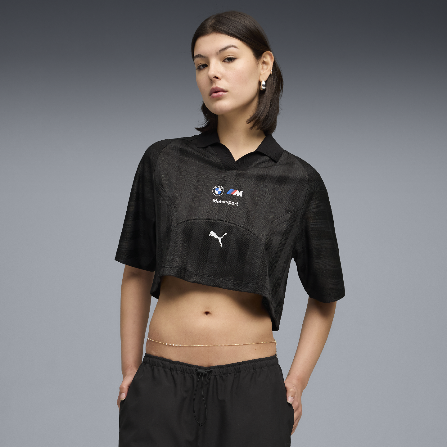 PUMA BMW M Motorsport Women's Lifestyle Cropped Polo Black view 3
