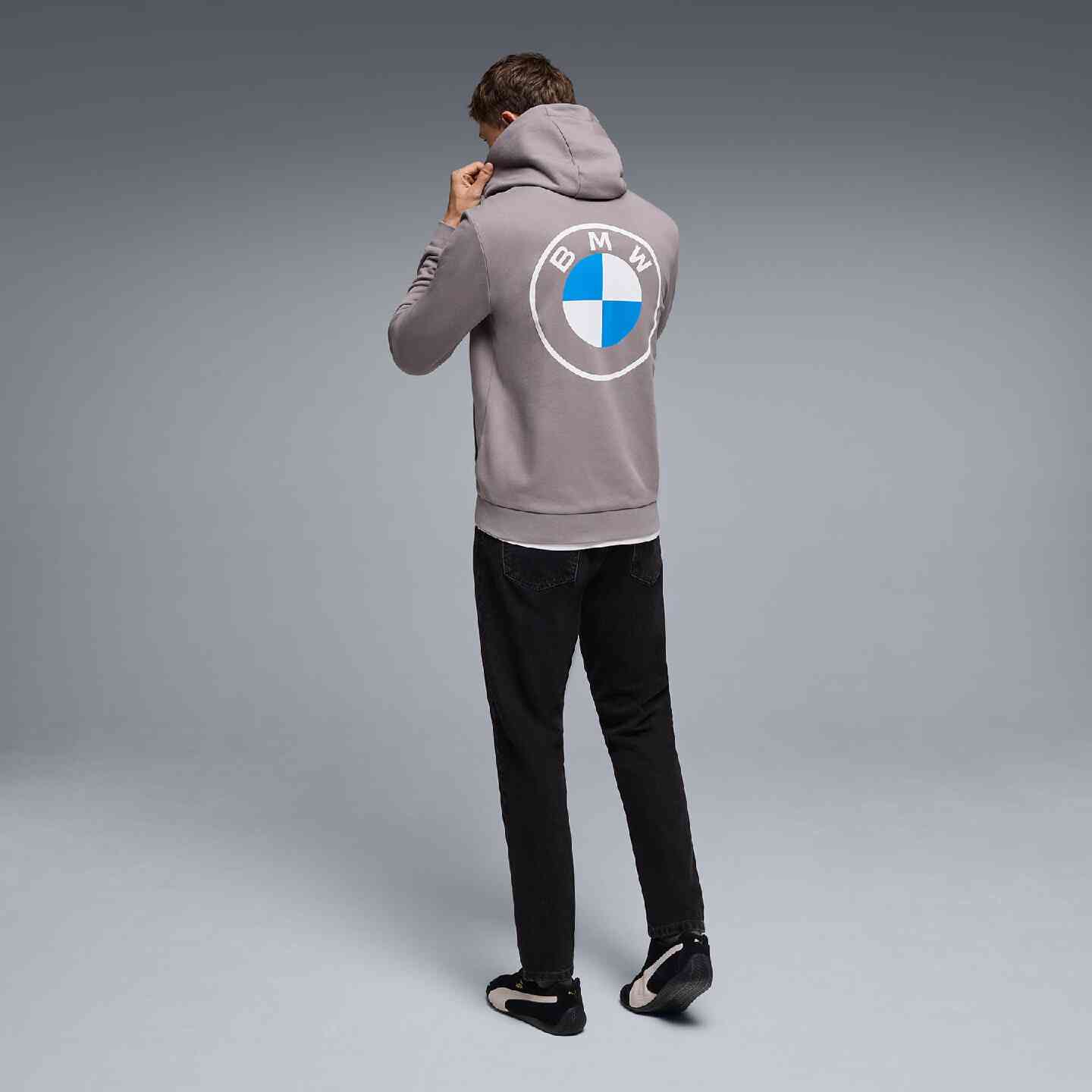 BMW Unisex Zip-Sweat Hoodie Logo Reverse  Grey Regular Fit view 3