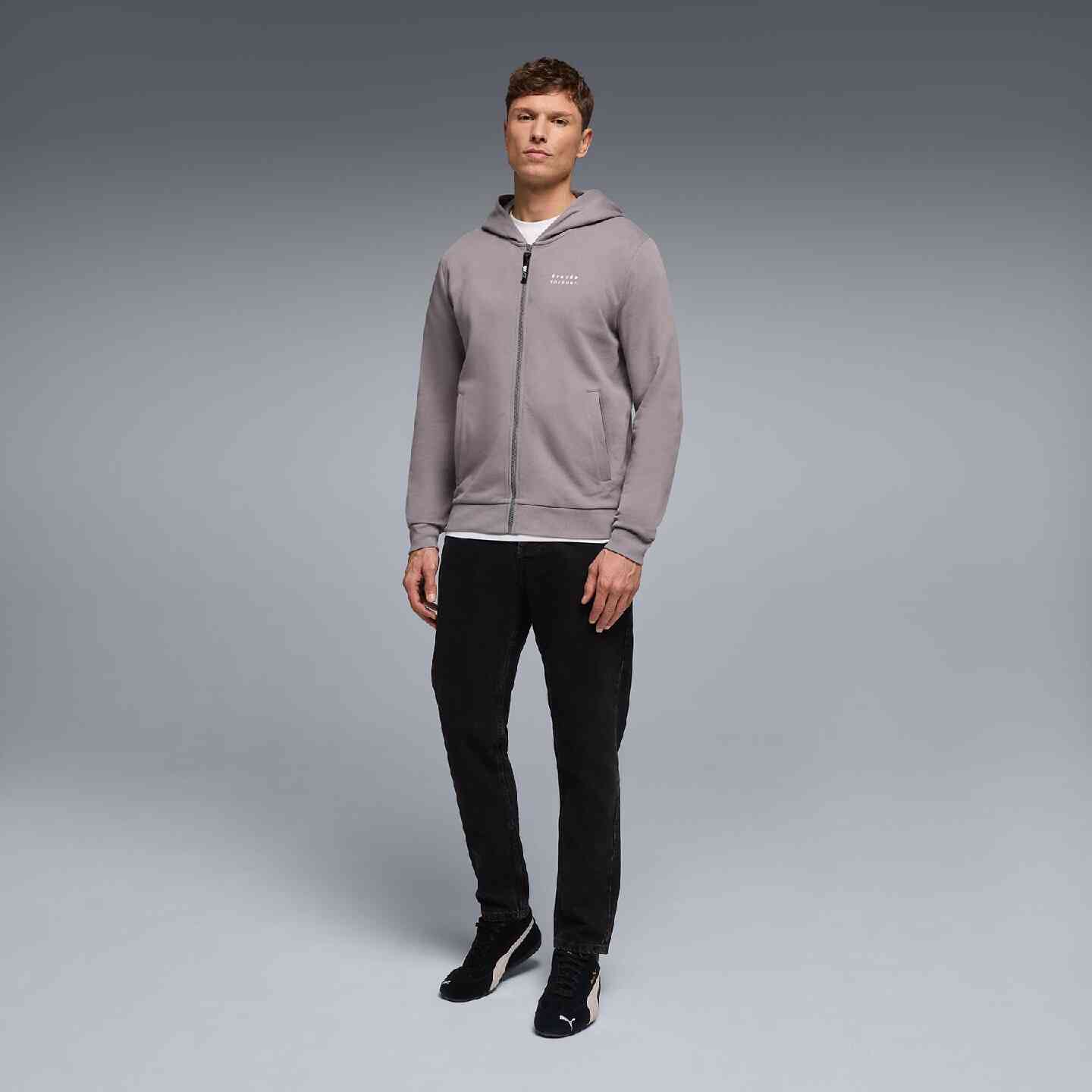 BMW Unisex Zip-Sweat Hoodie Logo Reverse  Grey Regular Fit view 4