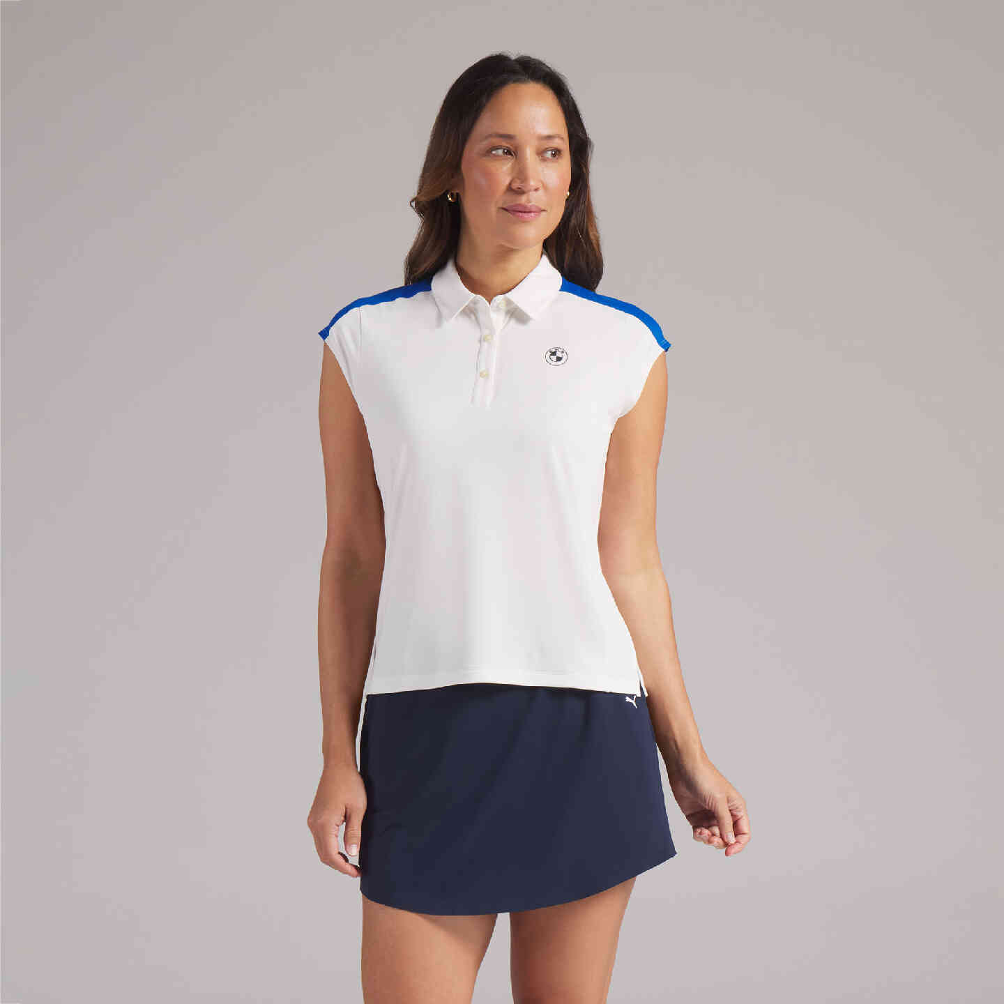 PUMA | BMW Women's Blocked SS Polo Warm White Cap Sleeve view 4