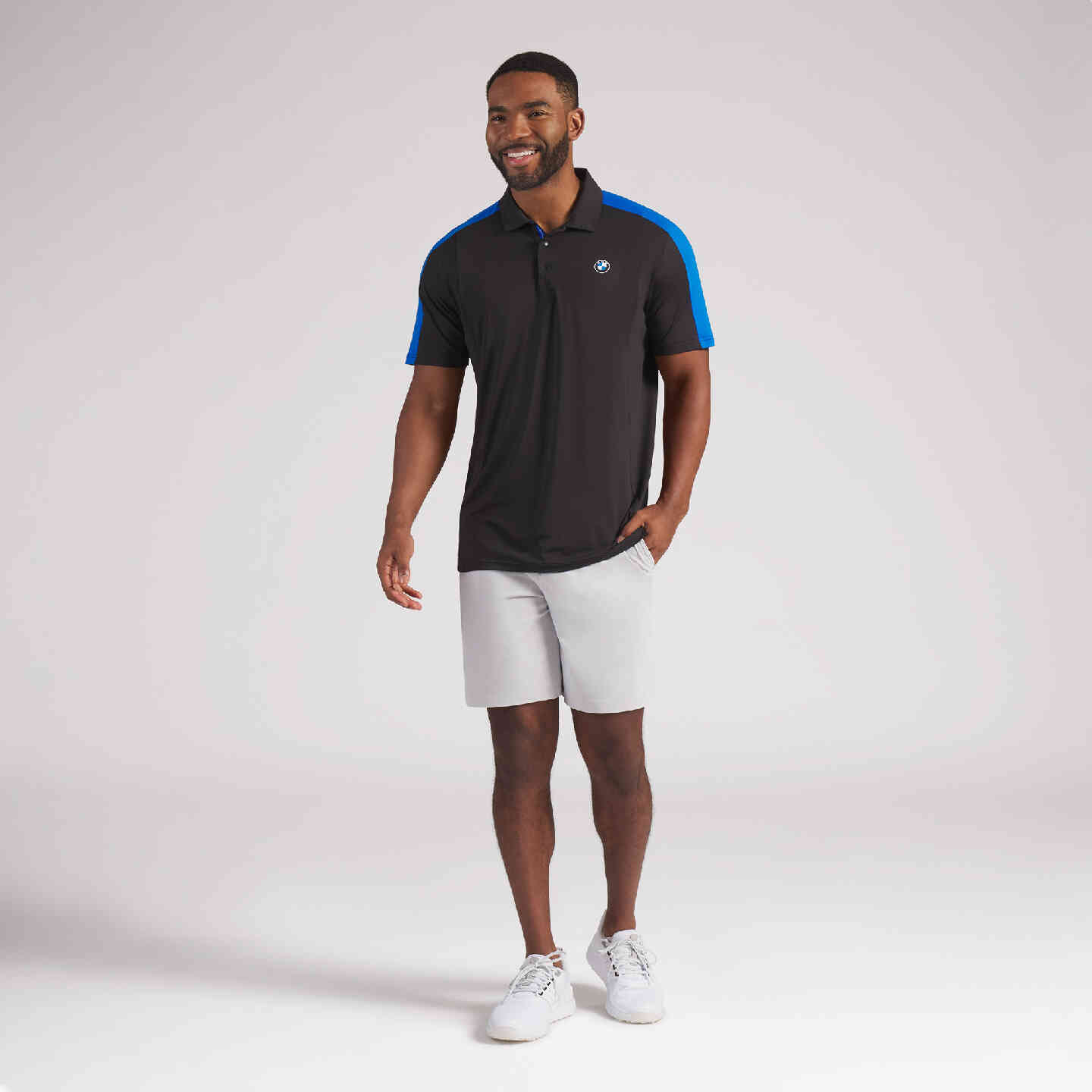 PUMA | BMW Men's Blocked Polo Black Shoulder Stripe Regular Fit view 7