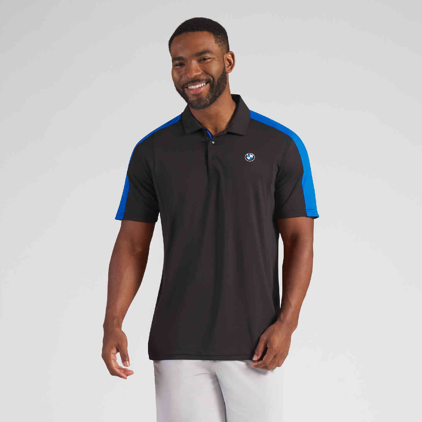 PUMA | BMW Men's Blocked Polo Black Shoulder Stripe Regular Fit view 4