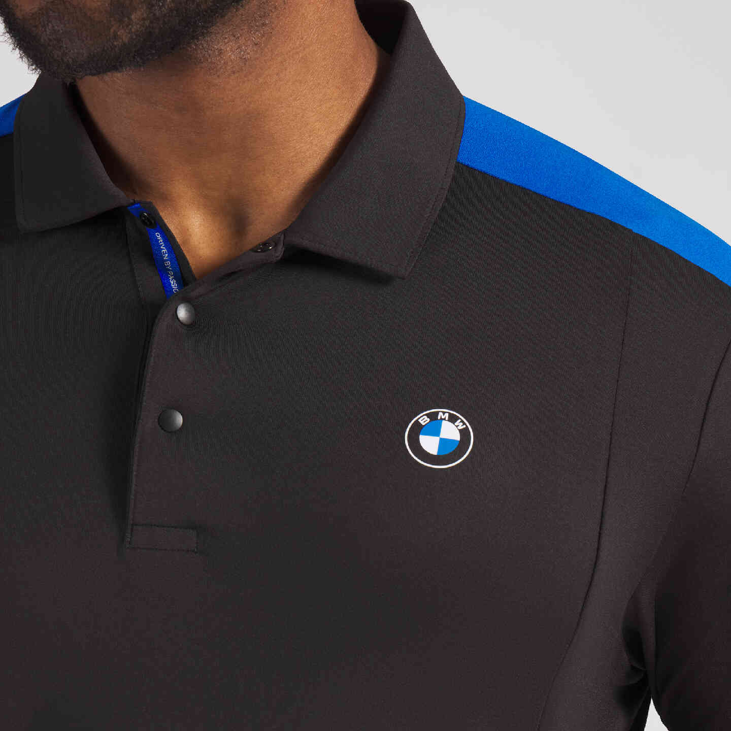 PUMA | BMW Men's Blocked Polo Black Shoulder Stripe Regular Fit view 3