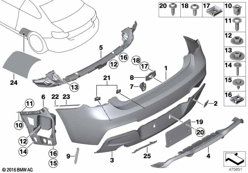 Genuine M Performance Rear Towing Eye Flap Tow Hook Cover Primed 51 12 8 055 964 view 2