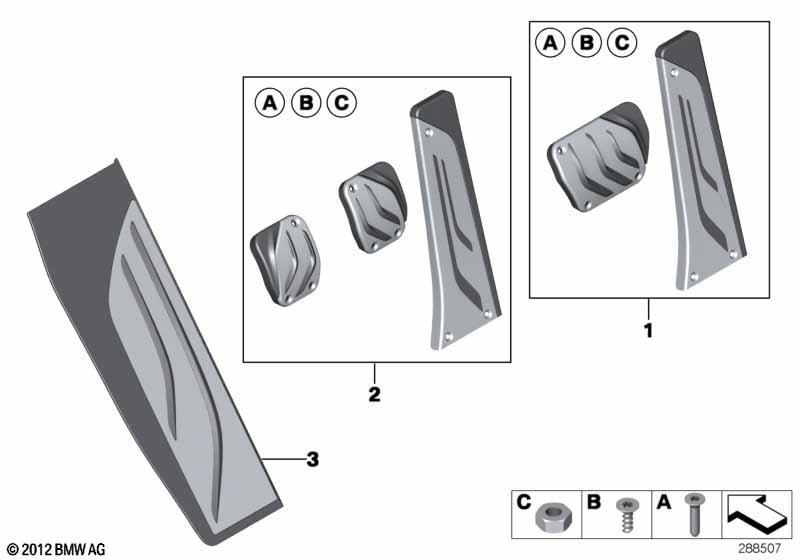 Genuine M Performance Stainless Steel Pedals Pads Covers Set view 2