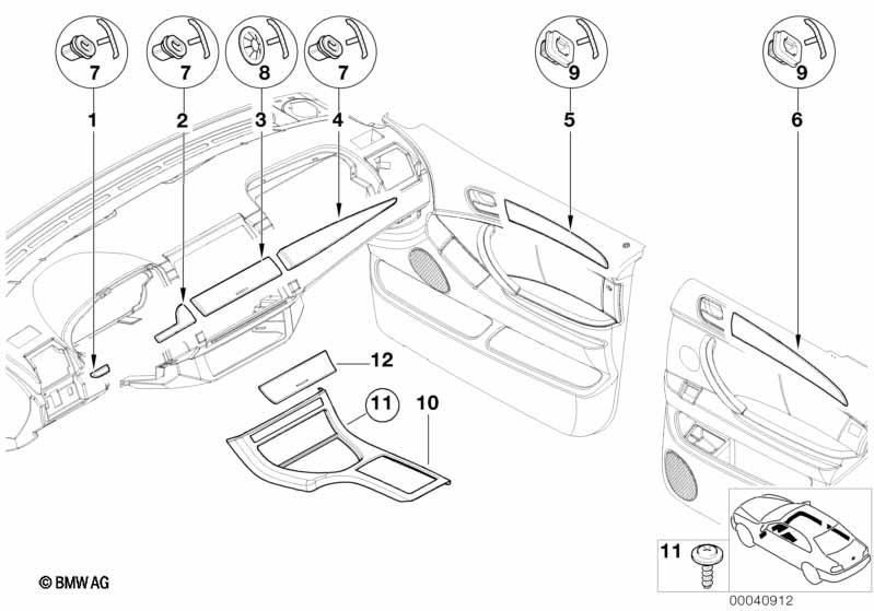Genuine Interior Door Trim Strip Front Right Metallic 51 41 7 124 652 view 2