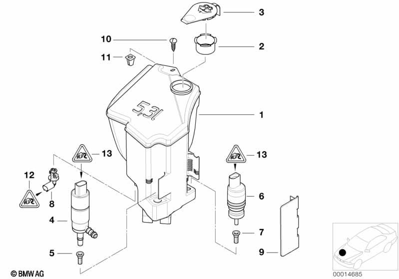 Genuine Head Lamp Washer Cleaner Container 61 67 7 008 057 view 2