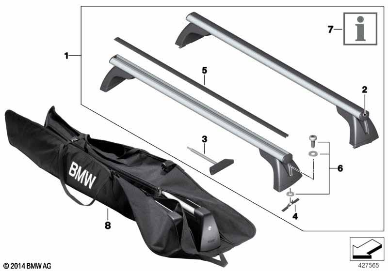 Genuine Aluminium Lockable Roof Bars Rack Support 82 71 0 403 104 view 2