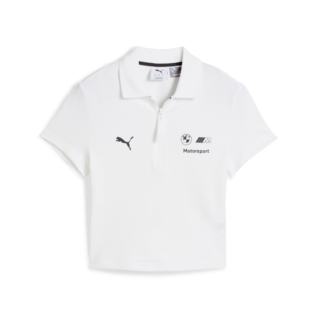 Genuine M Motorsport Classic Womens Ladies Baby Polo Shirt White Top Cropped