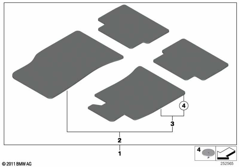 Genuine Front Right Floor Mat 1x Velour Carpet O/S Carbon Black 51 47 9 811 694