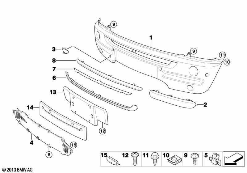 Genuine Grille Trim Cover Front Center Bumper Lower Chrom 51 11 6 800 138 view 2