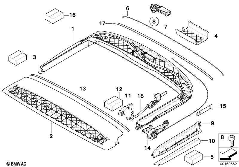 Genuine Front Convertible Top Sunroof Sliding Mechanism Set 54 34 7 174 761 view 2