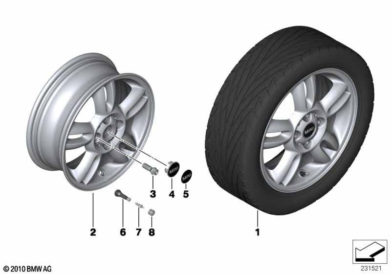 Genuine 15" Light Alloy Wheel 5-Star Twin-Spoke R118 Silver 36 11 6 791 930 view 2