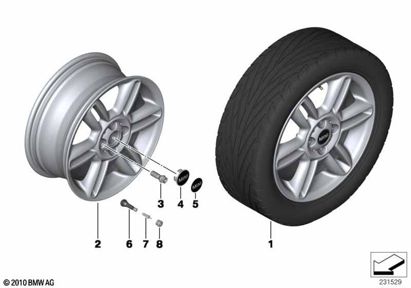 Genuine 16" Light Alloy Wheel 6-Star Twin-Spoke R119 Silver 36 11 6 791 940 view 2