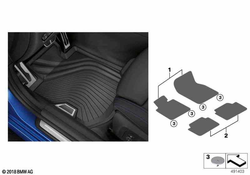 Genuine Front Right Left Floor Mats Set 2 Pieces All Weather RHD 51 47 5 A3E 485 view 2