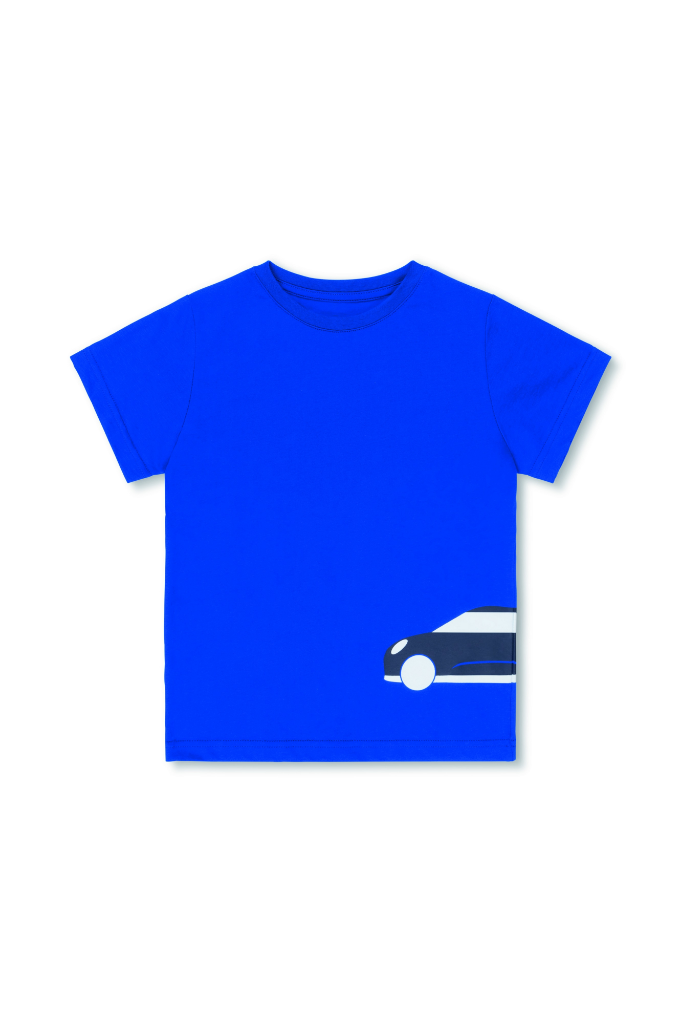 Genuine Childrens Kids T Shirt Tee Top Car Silhouette Blazing Blue Indigo view 2