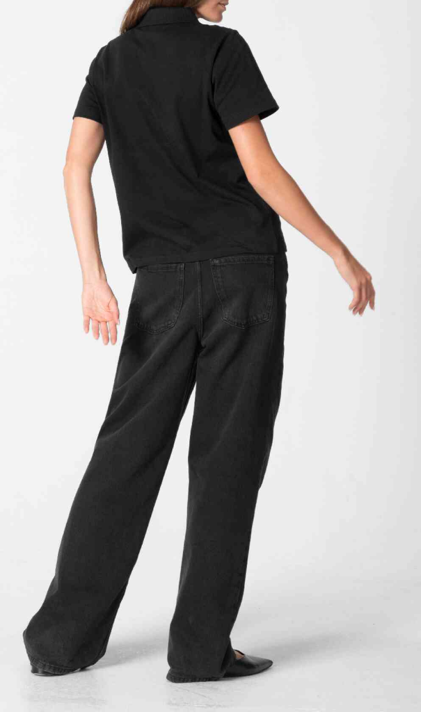 Genuine Wordmark Womens Ladies Polo Shirt Black Tee Top Semi Loose Fit view 2