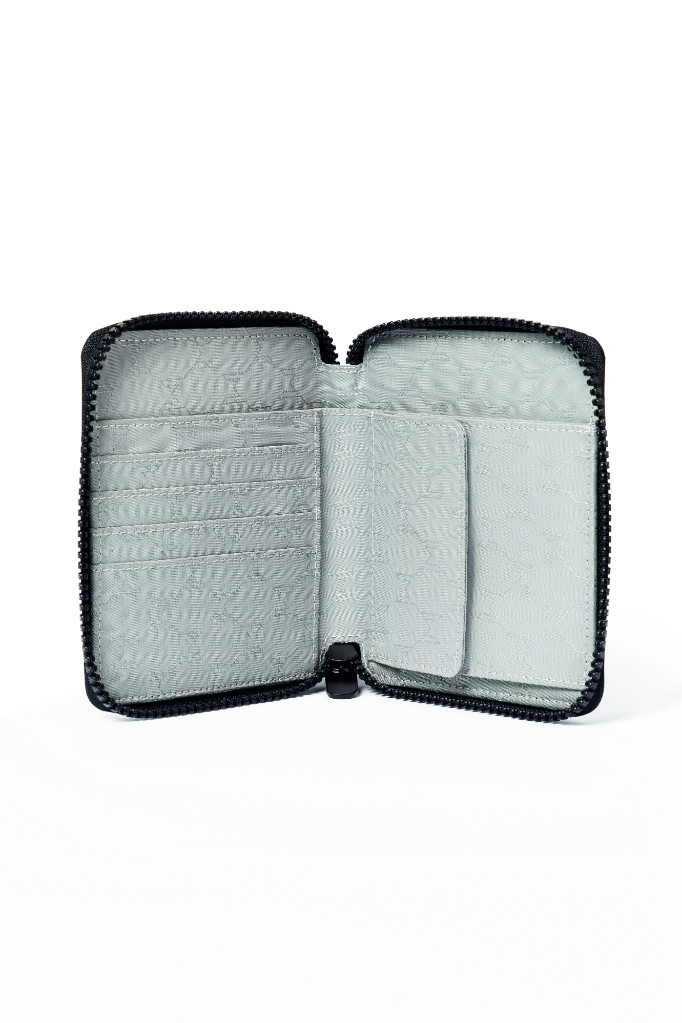 Genuine Wallet Outline Print Black White Zip 4 Card Slots Coin Pocket 80 21 5 B32 0C1 view 2