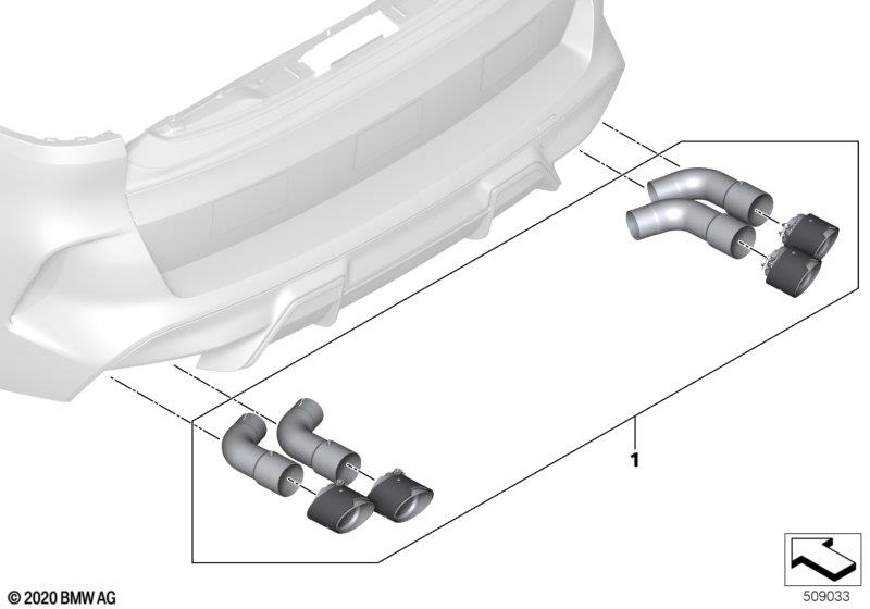 Genuine M Performance Tailpipe Trims Set Titanium Carbon 18302464501 view 2