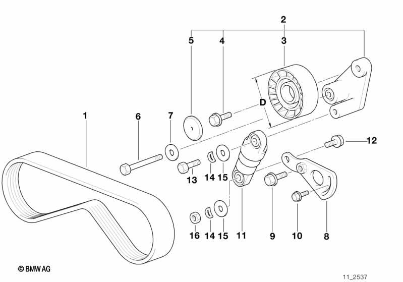 Genuine Water Pump/Alternator Drive Ribbed V Belt 11 28 7 833 266 view 2