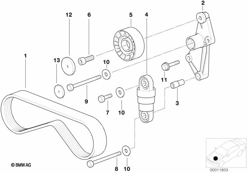 Genuine Water Pump/Alternator Drive Ribbed V Belt 11 28 1 703 943 view 2