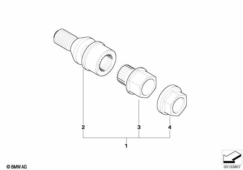 Genuine Wheel Locks Set M14 x 1.5 SW17MM 36 13 6 773 192