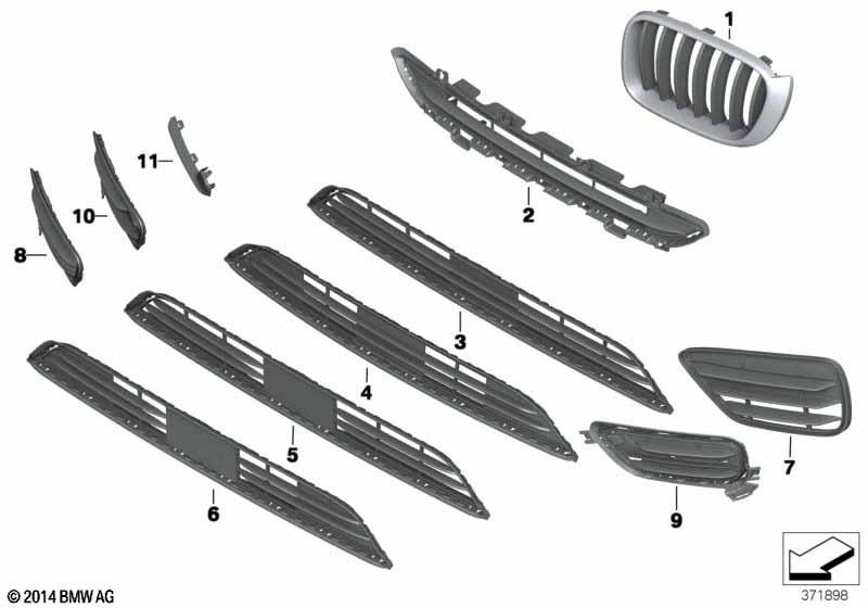 Genuine Front Right Grille Chrome Black 51 11 7 338 572