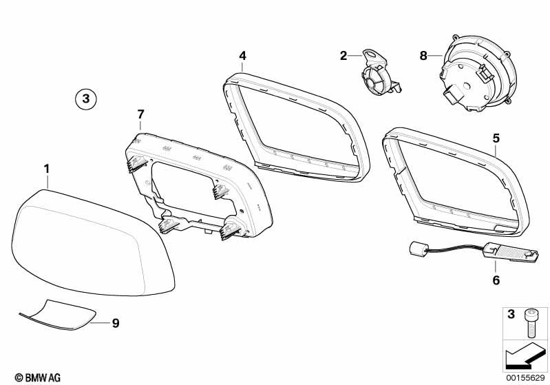 Genuine Right Driver Side OS Mirror Supporting Ring Bright Black 51 16 7 899 272