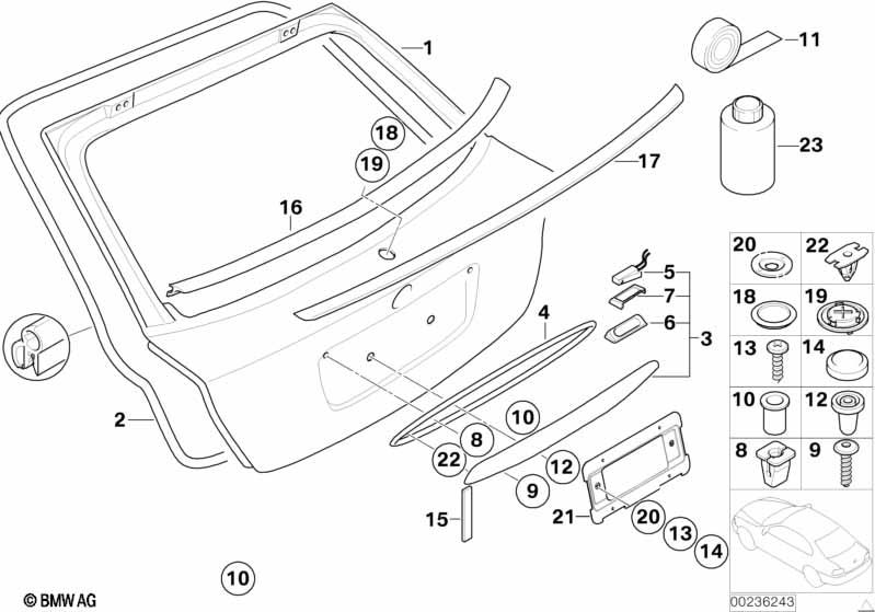 Genuine Rear Window Lower Cover Moulding For Trunk Lid 51 31 8 252 389