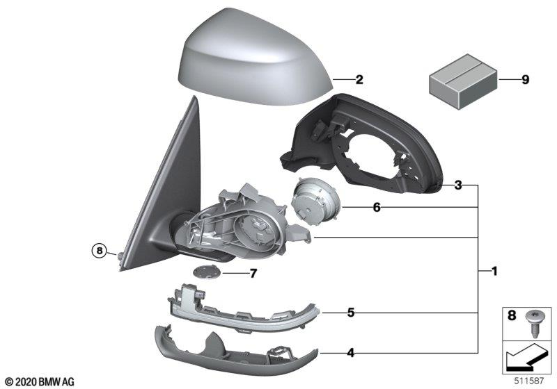 Genuine Left NS Door Wing Mirror Lower Housing Section 51 16 7 327 909