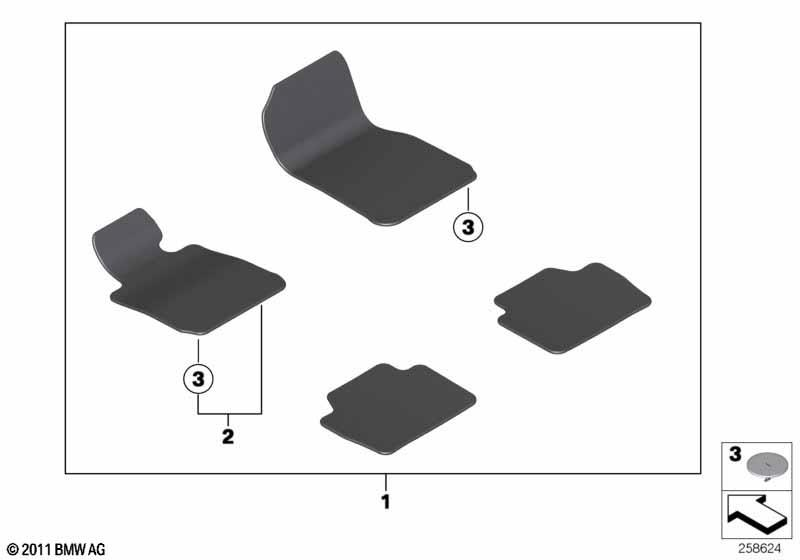 Genuine 1x Front Right Floor Mat Velour Carpet Anthracite O/S 51 47 7 332 094