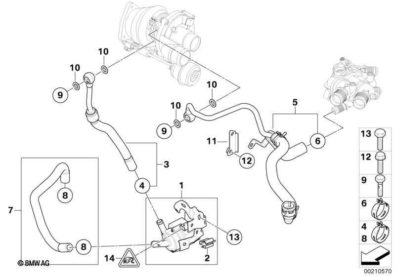 Genuine Cooling System Turbocharger Feed Hose Return 11 53 7 567 849