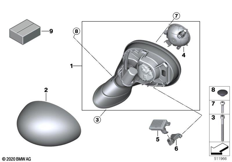 Genuine Right OS Door Wing Mirror Holder Light Module RHD 51 16 7 431 936