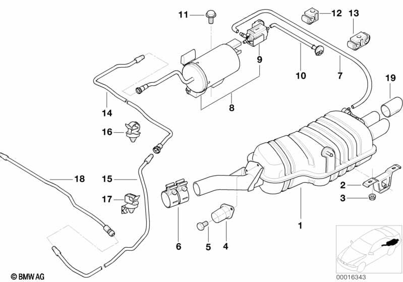 Genuine Rear Silencer/Muffler Vacuum Pipe/Hose 16 13 1 183 901