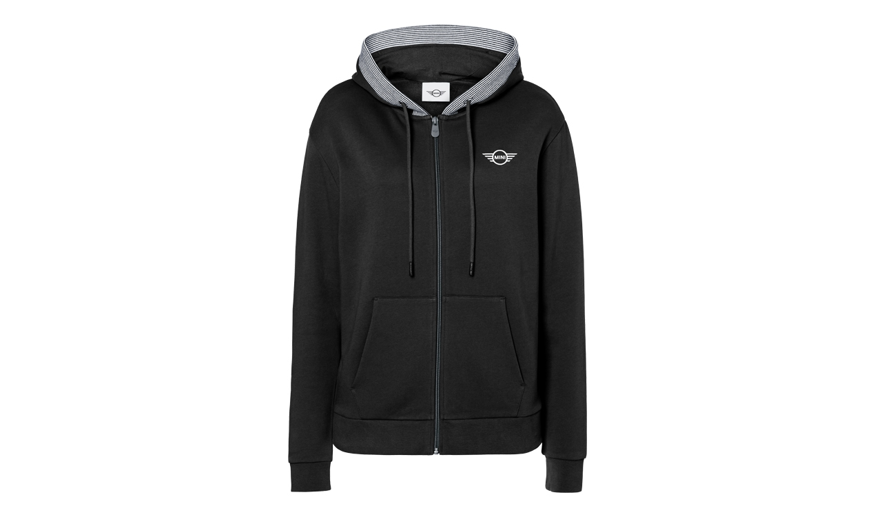 Genuine Womens Zip Hoodie Sweatshirt Striped Binding Black   