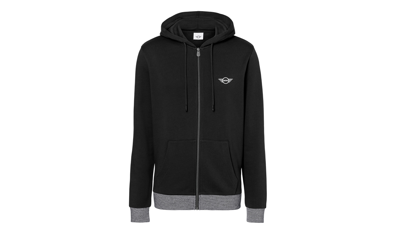 MINI Genuine Mens Zip Hoodie Sweatshirt Striped Binding Black   