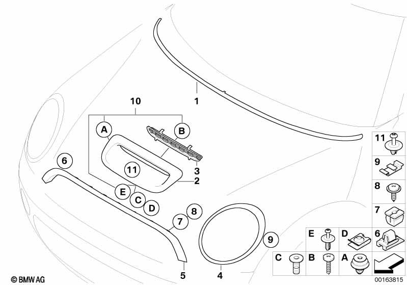 Genuine Exterior Trim Grille Retaining Elements Set 51 13 2 757 697