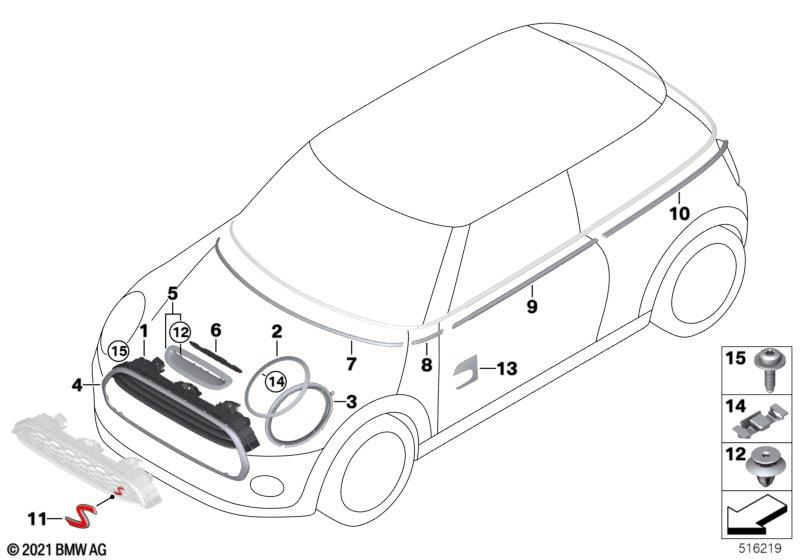Genuine Right Driver Side OS Headlight Trim Ring Black 51 13 7 449 210