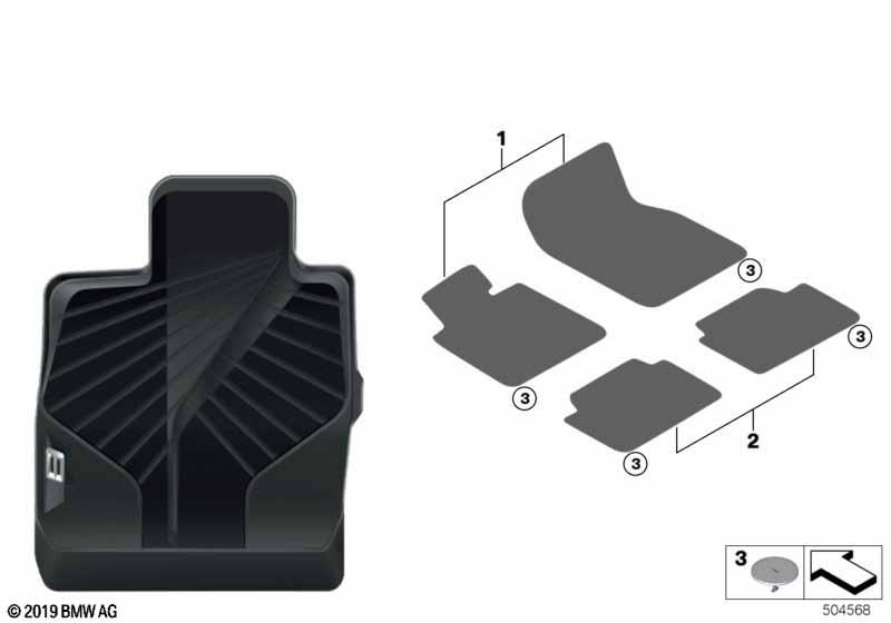 Genuine Rear Right Left Floor Mats 2 Pieces All Weather Black 51 47 2 458 863