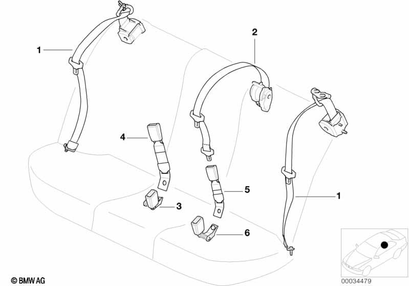 Genuine Rear Upper Seat Belt Without Child Protection Black 72 11 8 198 478
